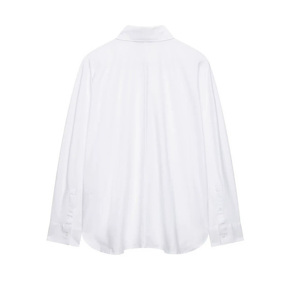 ZARA Versatile Loose Notch Collar Long Sleeve Shirt Rope Knot